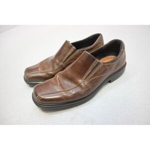 ECCO Leather Slip On Loafers Mens 45 Brown Good Bicycle Toe Dress Shoes